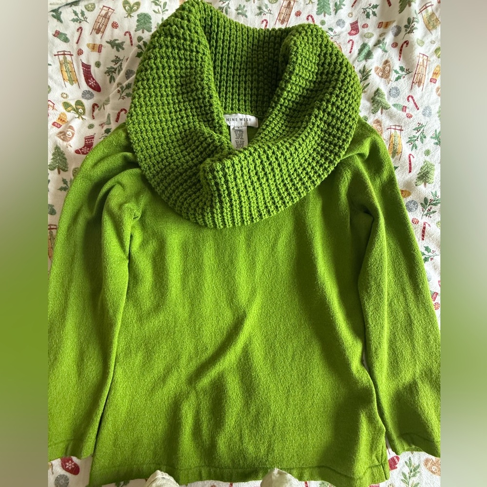 Nine West Vibrant Green Cowl Neck Sweater